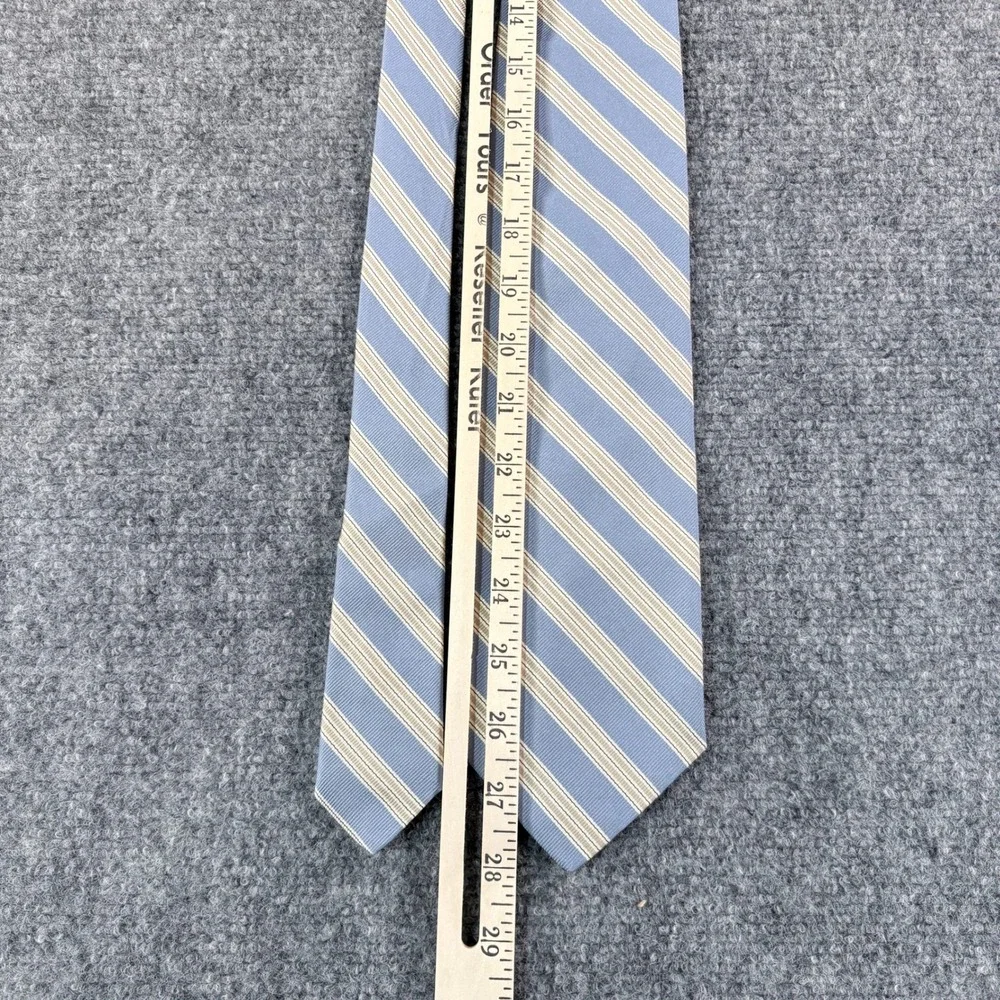 Breuer Mens Silk Tie Light Blue Tan White Striped Handmade Necktie